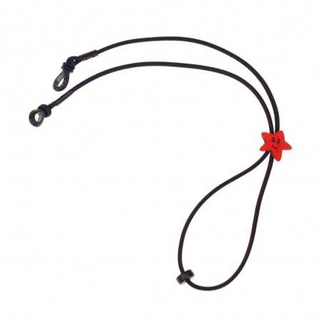 Detská elastická čierna šnúrka na okuliare - hviezdička červená