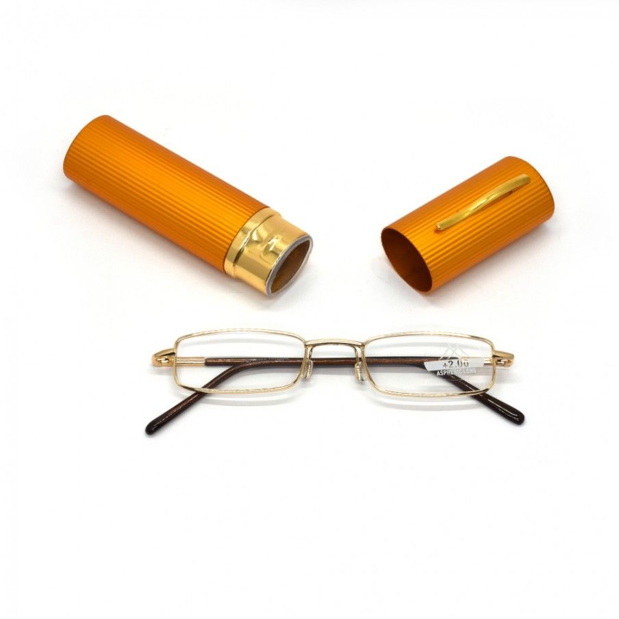 Čítacie zlaté okuliare +1.00 až +3.50 dioptrie vreckové transportné s kovovým puzdrom