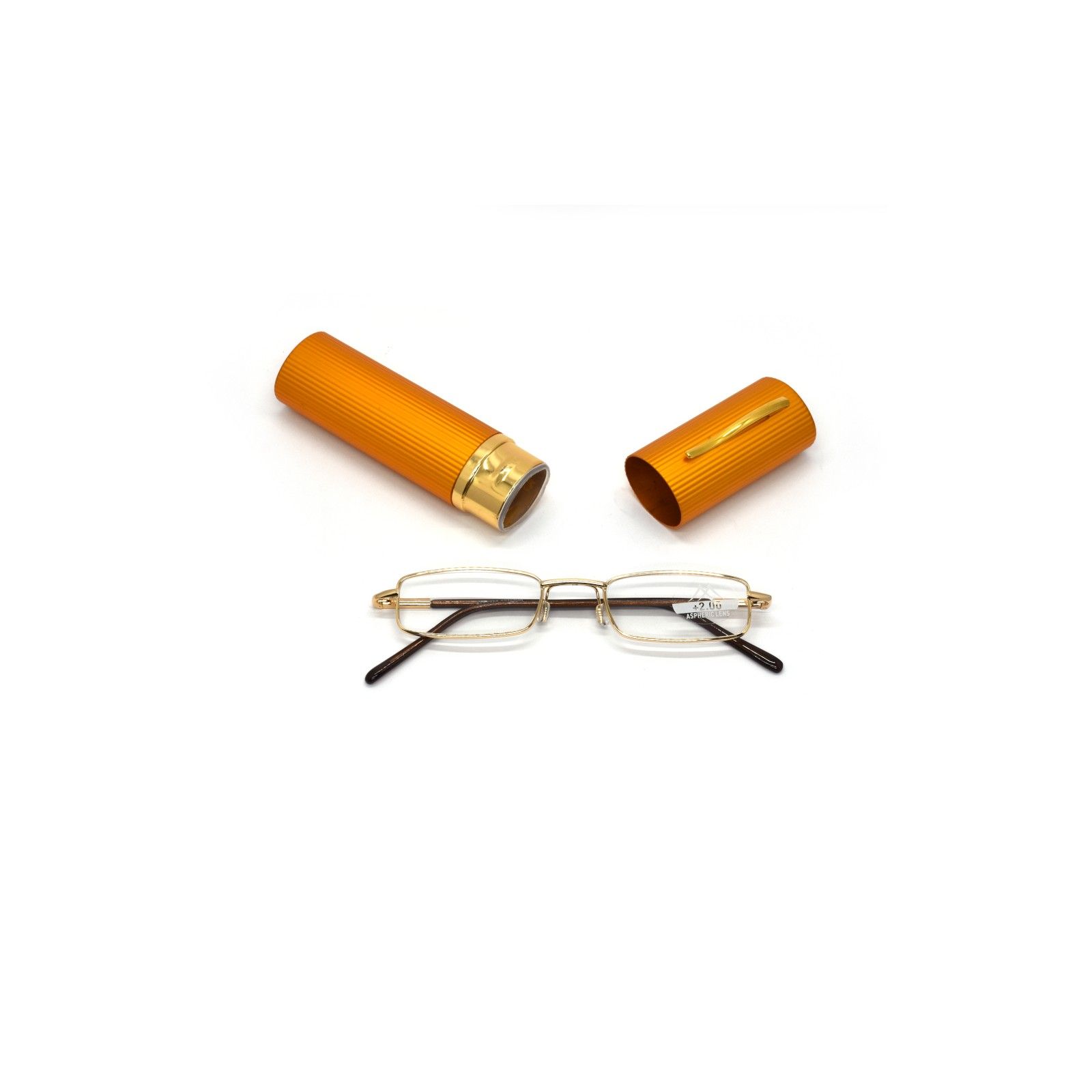 Čítacie zlaté okuliare +1.00 až +3.50 dioptrie vreckové transportné s kovovým puzdrom - 1